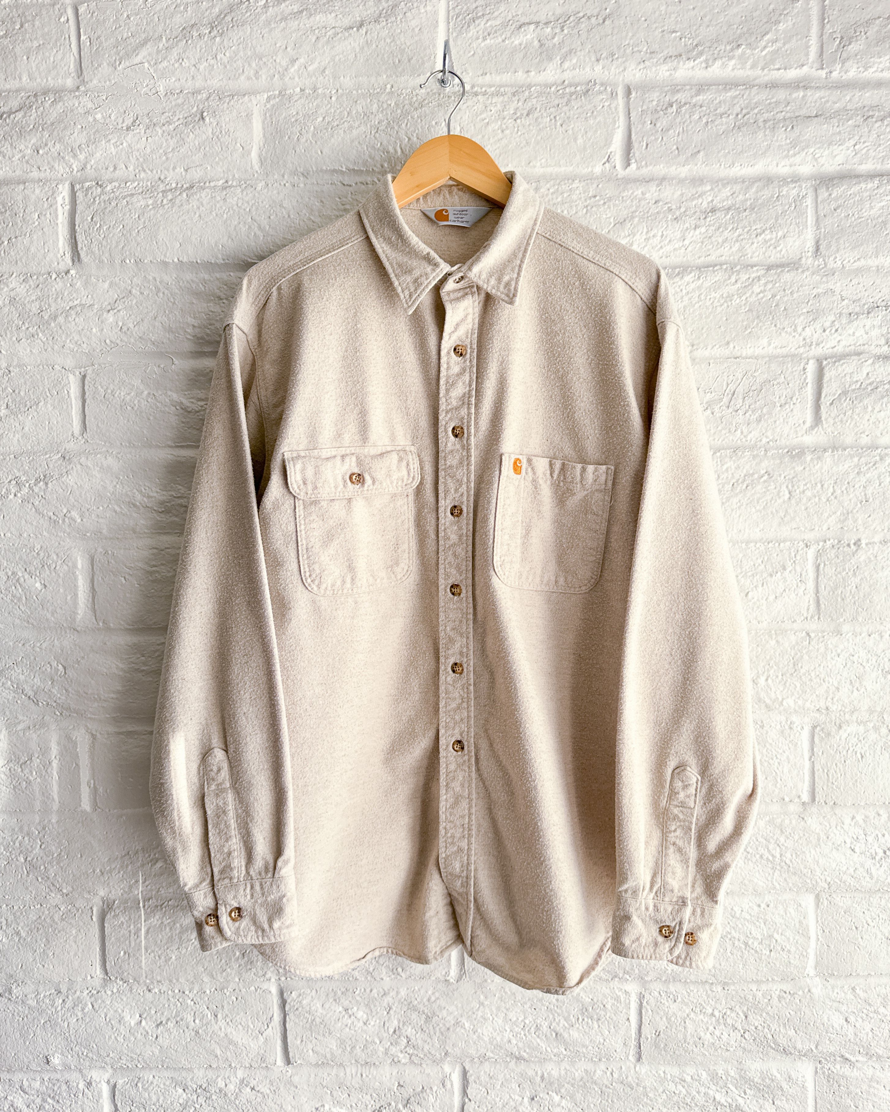 Carhartt Vintage 90s Carhartt Chamois Cotton Flannel Shirt Beige XL Size US XL / EU 56 / 4 - 1 Thumbnail
