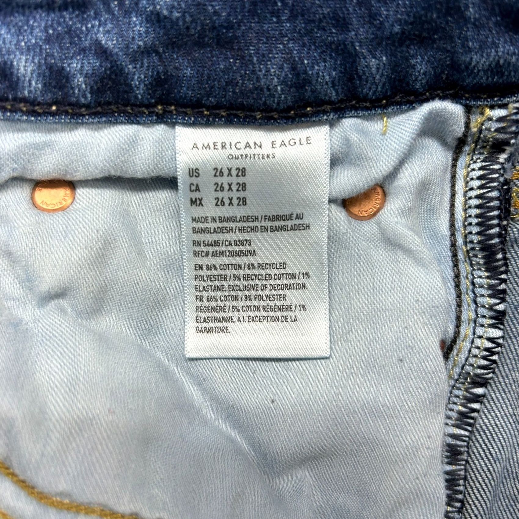 American Eagle Outfitters American Eagle Jeans Mens Slim 26x28 Blue Dark Wash Straight Leg 5-Pocket Denim Cotton Slim Fit Cowboy Logo Distressed Vintage: No Mens Size US 26 / EU 42 - 3 Thumbnail