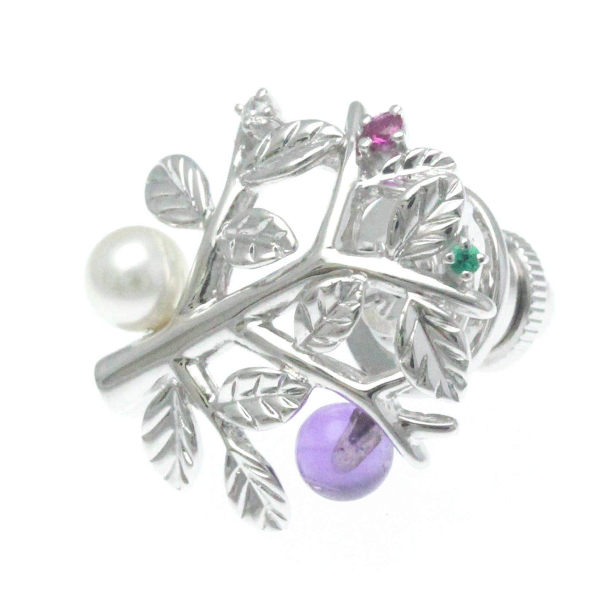 image of Mikimoto Silver 925,white Gold (18K) Diamond,pearl,ruby Brooch Silver, Women's