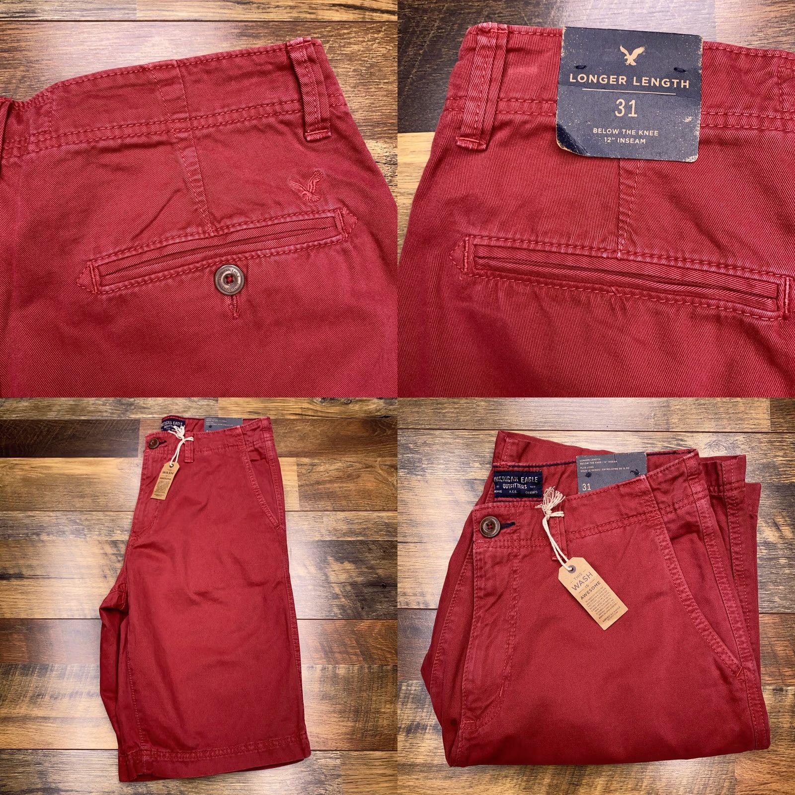 American Eagle Outfitters American Eagle Chino Short Adult 31 Red Mens New Longer Length Size US 31 - 8 Thumbnail