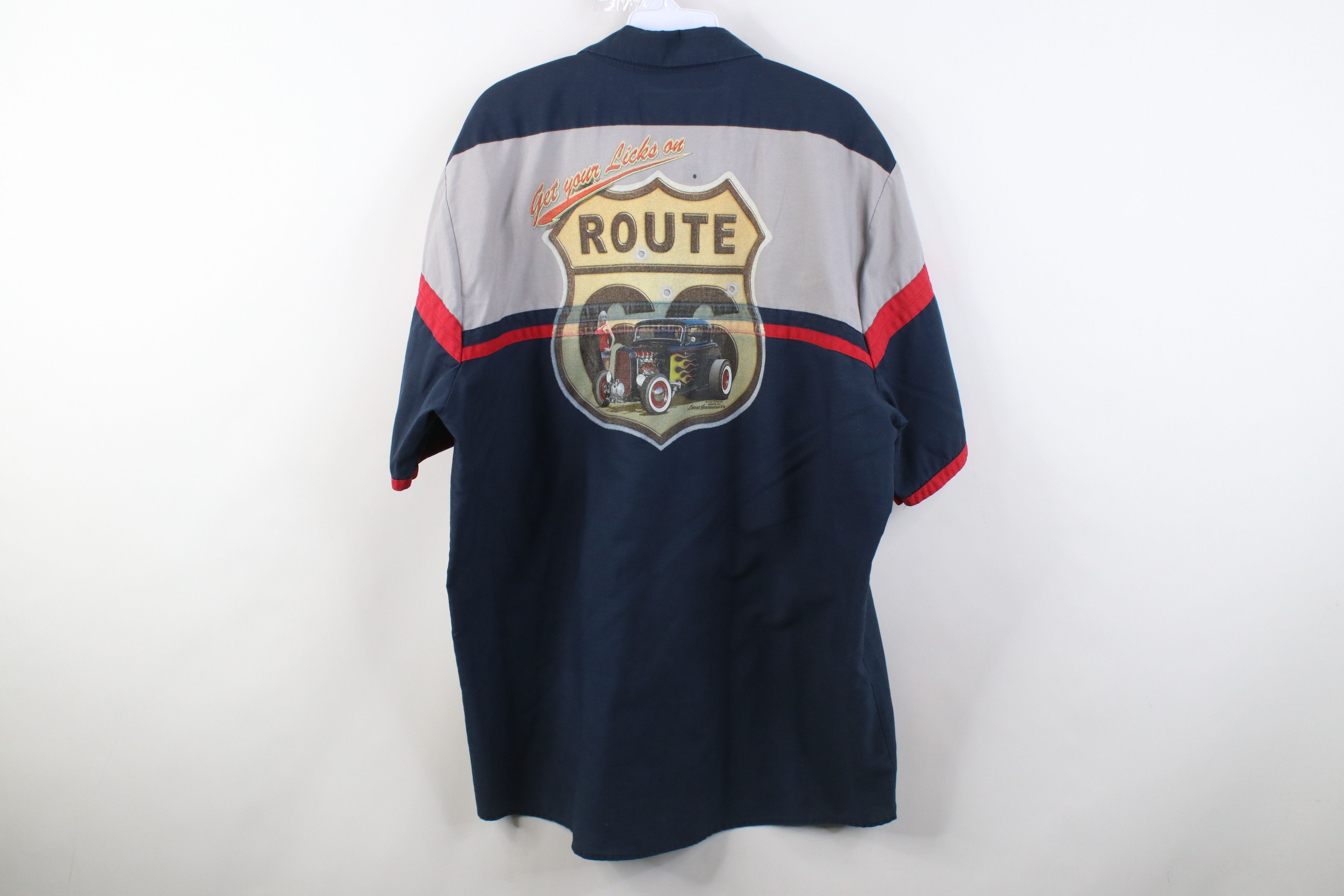 Vintage Vintage 90s Route 66 Pinup Hot Rod Mechanic Button Shirt Size US L / EU 52-54 / 3 - 14 Thumbnail