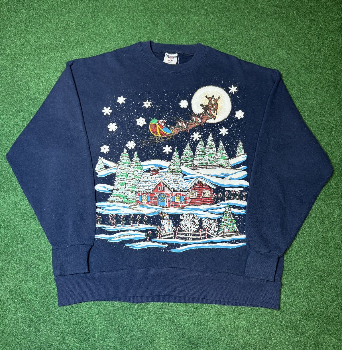 Jerzees × Vintage Vintage 90s Christmas Santa Reindeer Winter Sweatshirt Size US XL / EU 56 / 4 - 1 Thumbnail