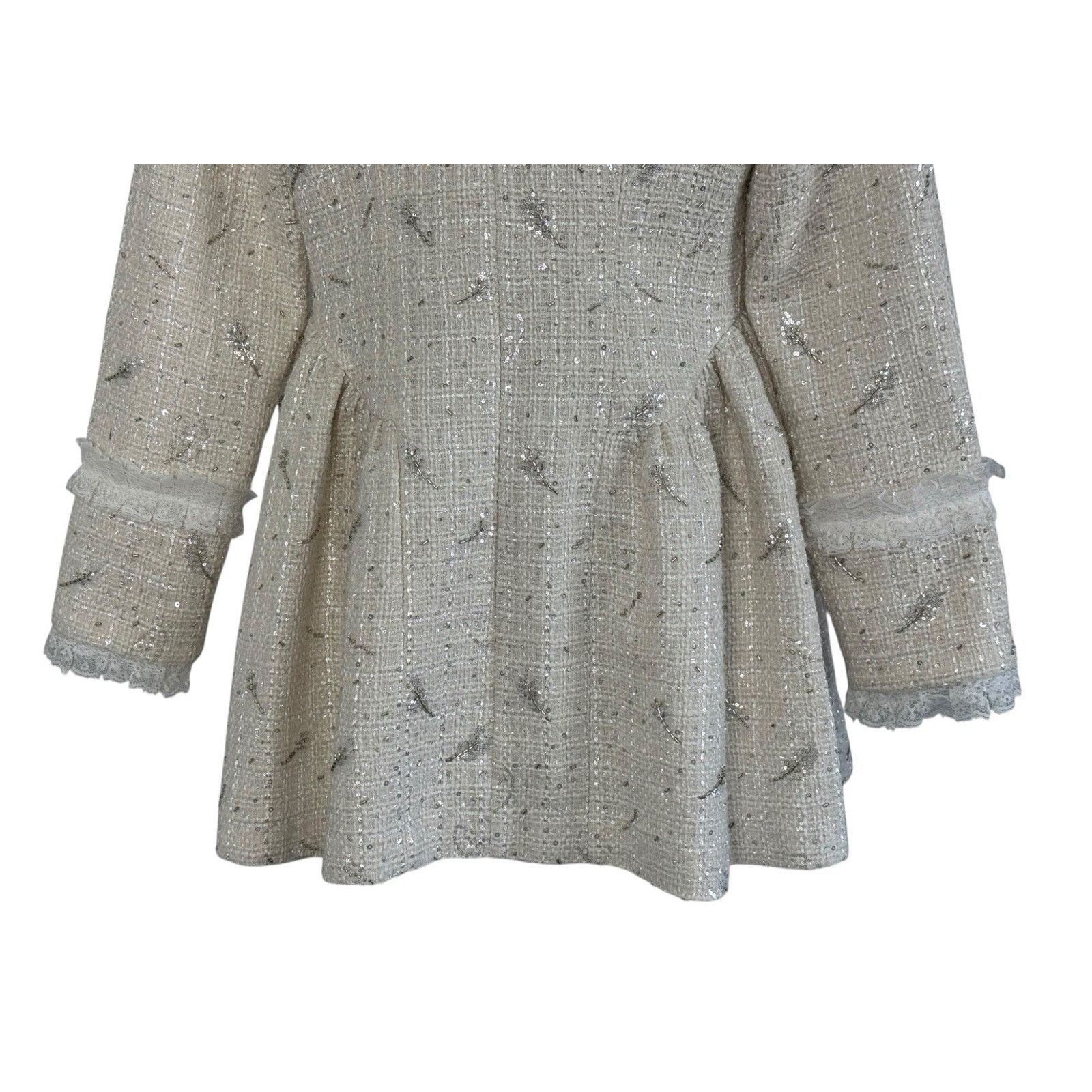 Other MARIE ELIE Ivory Tweed Bow Coat Lace Rhinestones Beaded Sz L Size L / US 10 / IT 46 - 9 Thumbnail