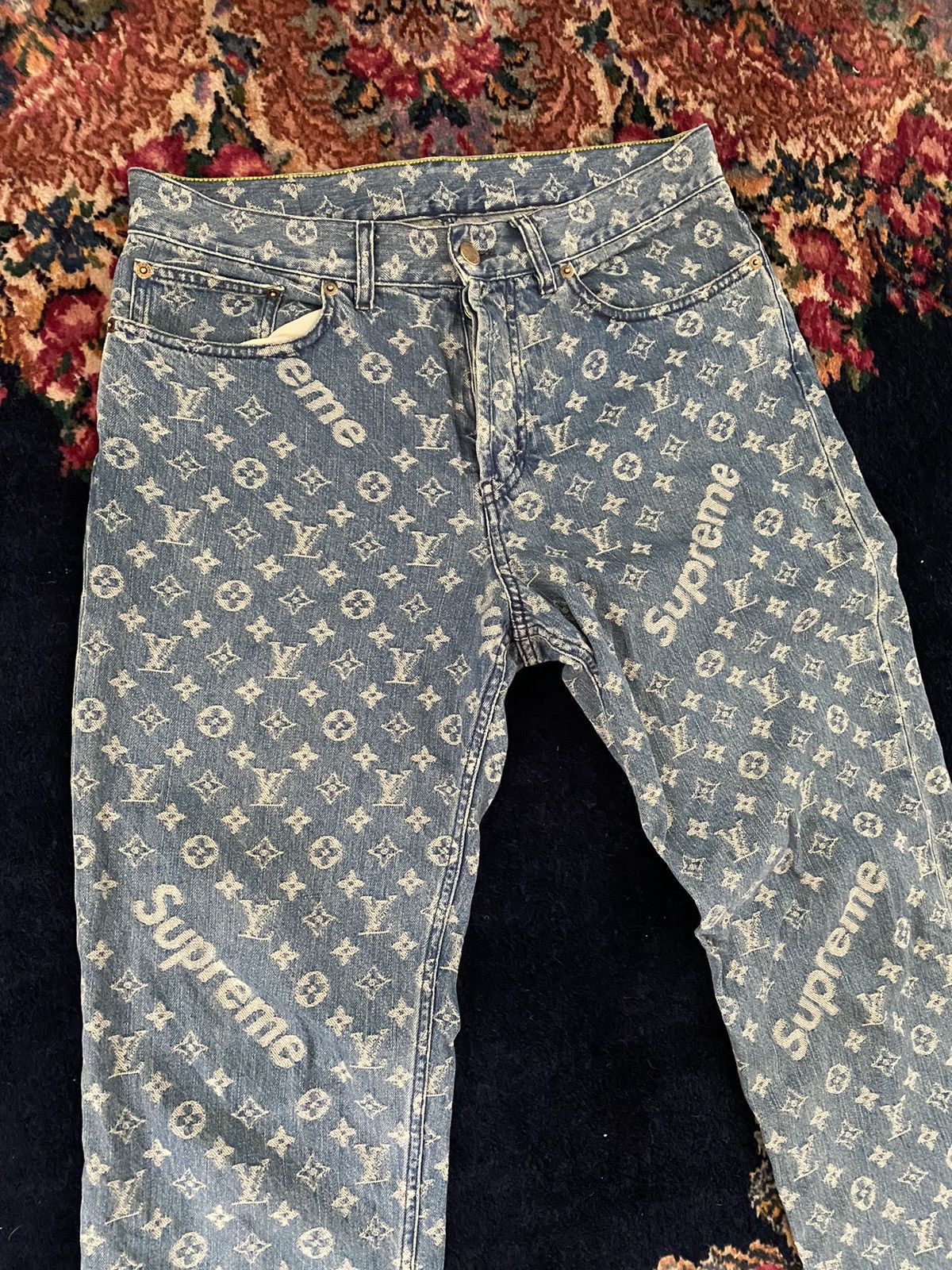 Limited Ed Louis Vuitton X Supreme Jeans, Men's Fashion, Bottoms, Jeans on  Carousell