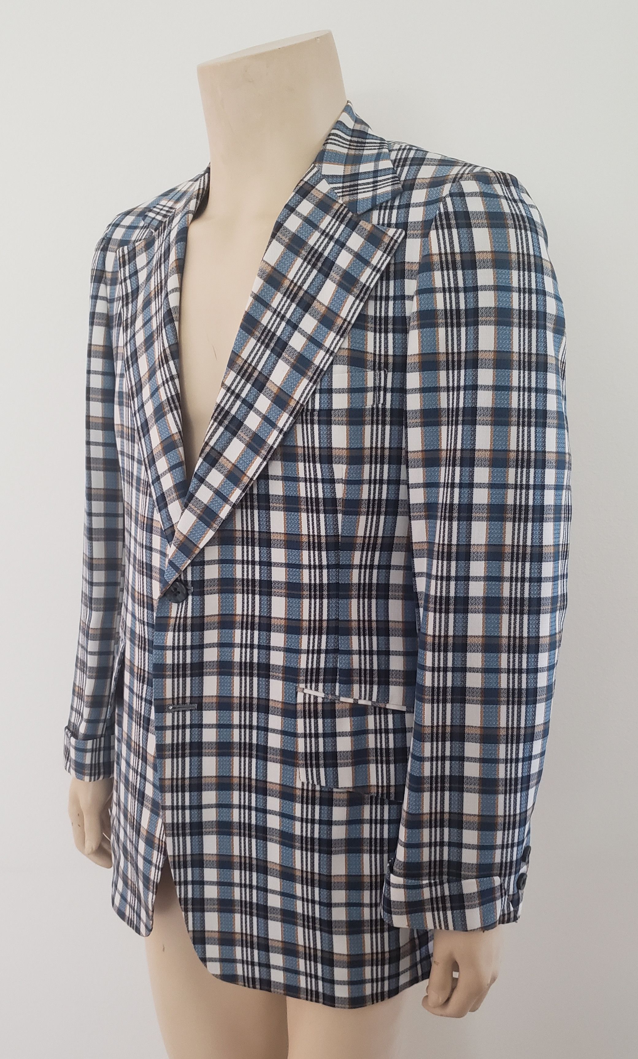 Vintage wild sport coat 40L vintage 1970s blue plaid Size 40L - 2 Thumbnail