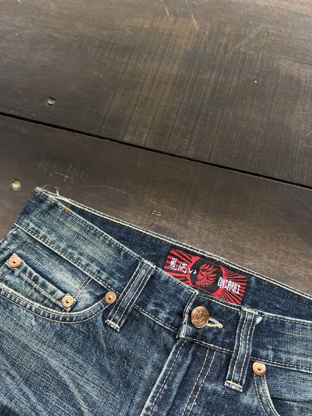Japanese Brand 00’s ONIARAI RARE EMBROIDED FADED JEANS EVISU STYLE RARE Size US 29 - 5 Thumbnail