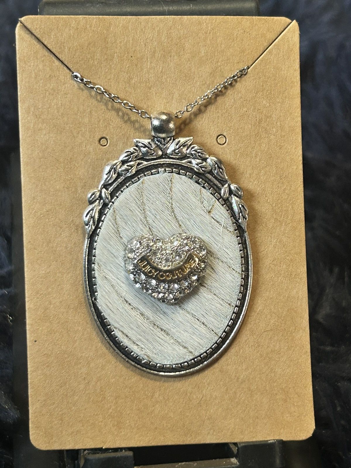 Handmade Handcrafted cowhide pave heart cameo pendant necklace Size ONE SIZE - 2 Thumbnail