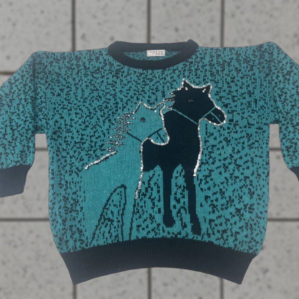 Vintage VINTAGE DISU Fashion Wear HORSES Beaded Knit Sweater Men S Acrylic Teal Black Size US S / EU 44-46 / 1 - 1 Thumbnail