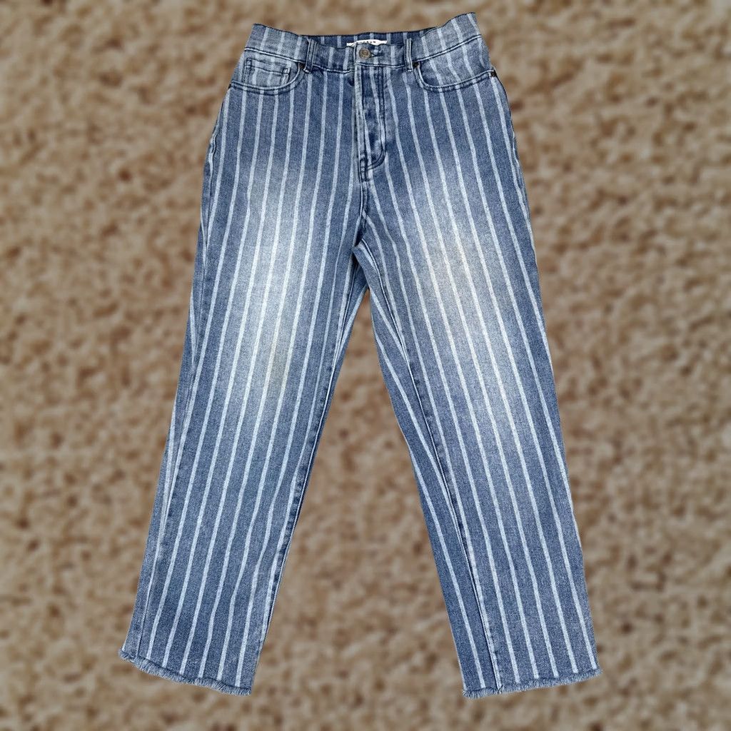 Pacsun PacSun Womens 29 Straight Jeans Blue Medium Wash High Rise Crop Striped 5-Pocket Denim Cotton N/A Size 29" - 1 Thumbnail