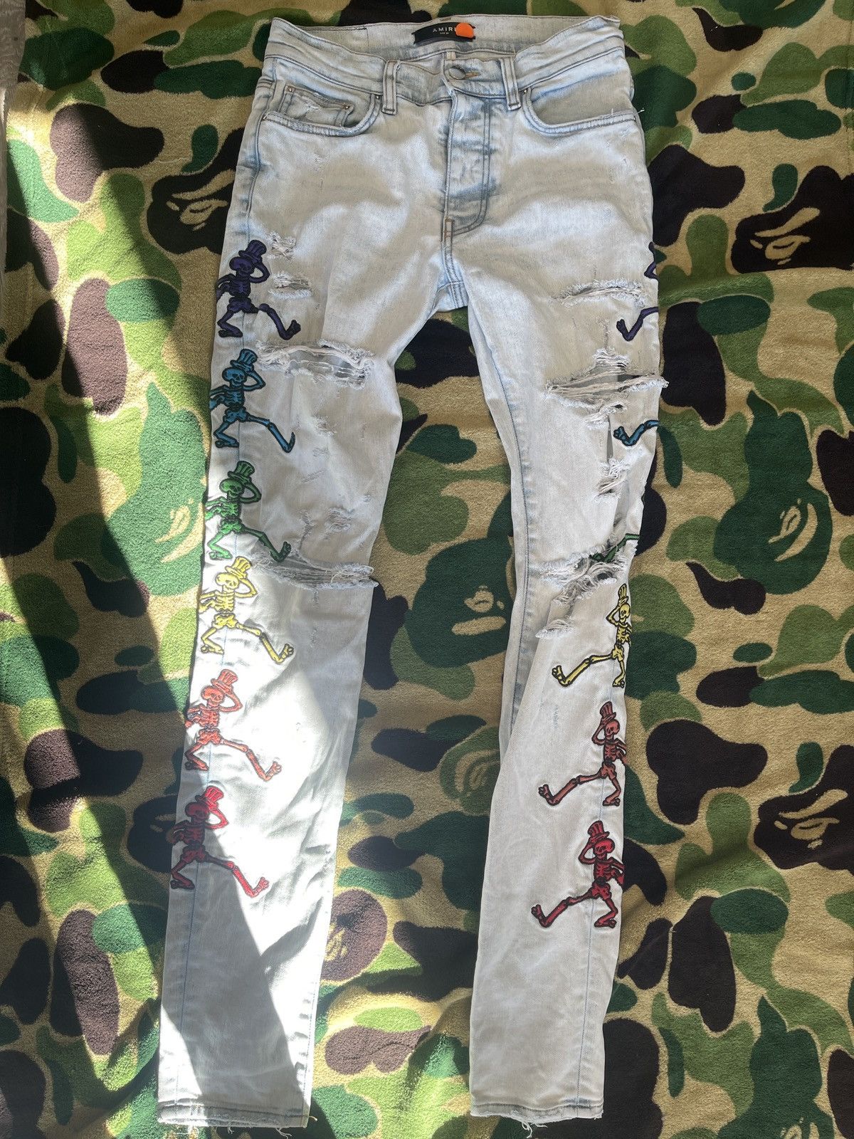 Amiri Grateful Dead Dancing Skeleton Embroidered Jeans Size US 29 - 2 Thumbnail