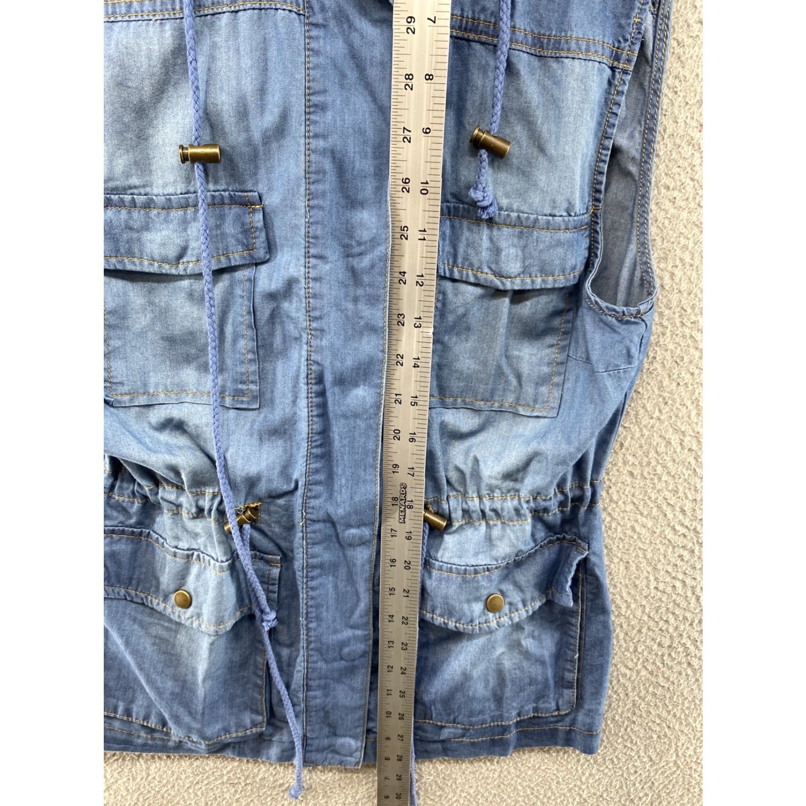 Denime Love Tree Women’s Chambray Denim Sleeveless Collared Hooded Top Small Blue Size S / US 4 / IT 40 - 7 Thumbnail