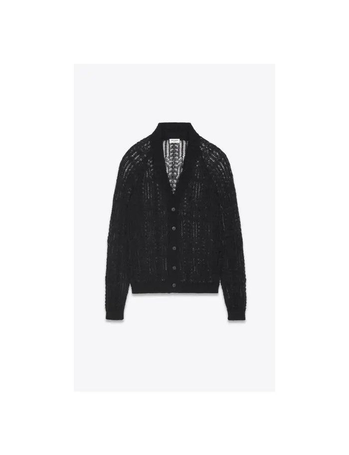 Saint Laurent Paris o1la1rc1a1225 708861 Semi-Sheer Cardigan Lace Mohair Black Size US L / EU 52-54 / 3 - 1 Thumbnail
