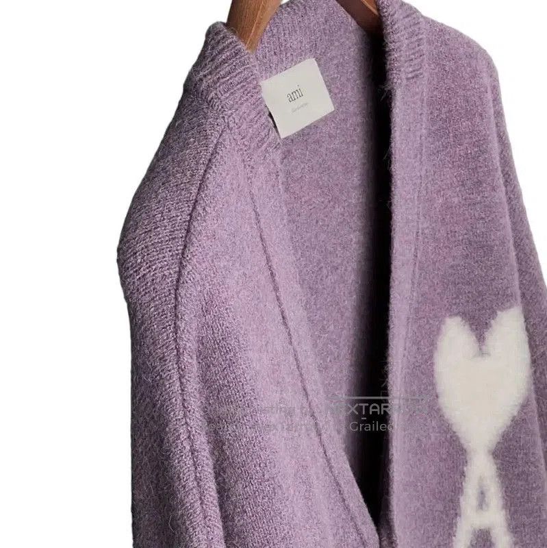 AMI AMI Purple Alpaca Wool Logo Cardigan . Size L / US 10 / IT 46 - 5 Thumbnail