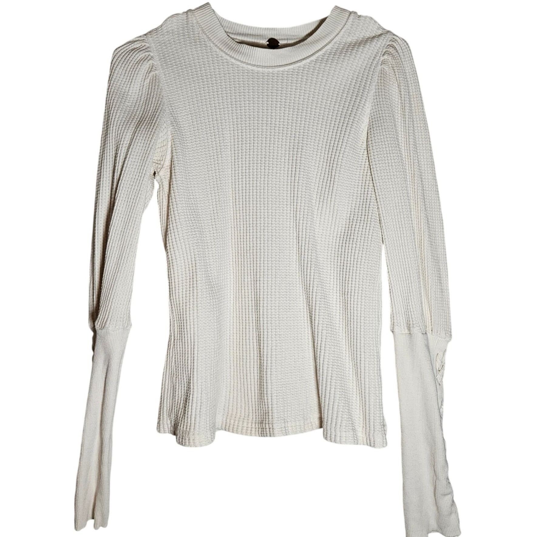 Free People Free People One White Waffle Knit Braided LS Top Small Boho Size S / US 4 / IT 40 - 3 Thumbnail