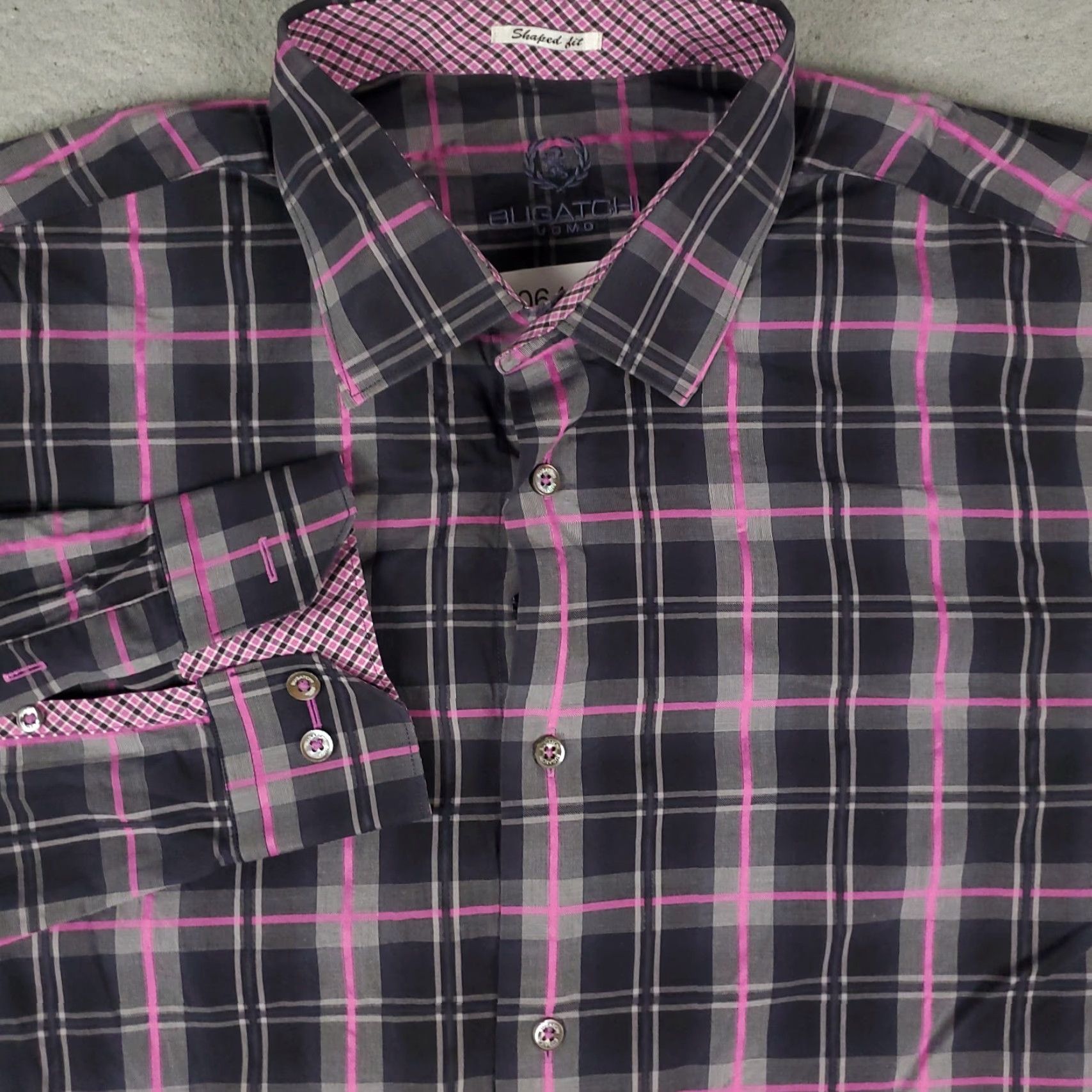 BUGATCHI Bugatchi Uomo Shirt Mens Large Gray Plaid Button-Up Long Sleeve Regular Fit Size US L / EU 52-54 / 3 - 2 Thumbnail