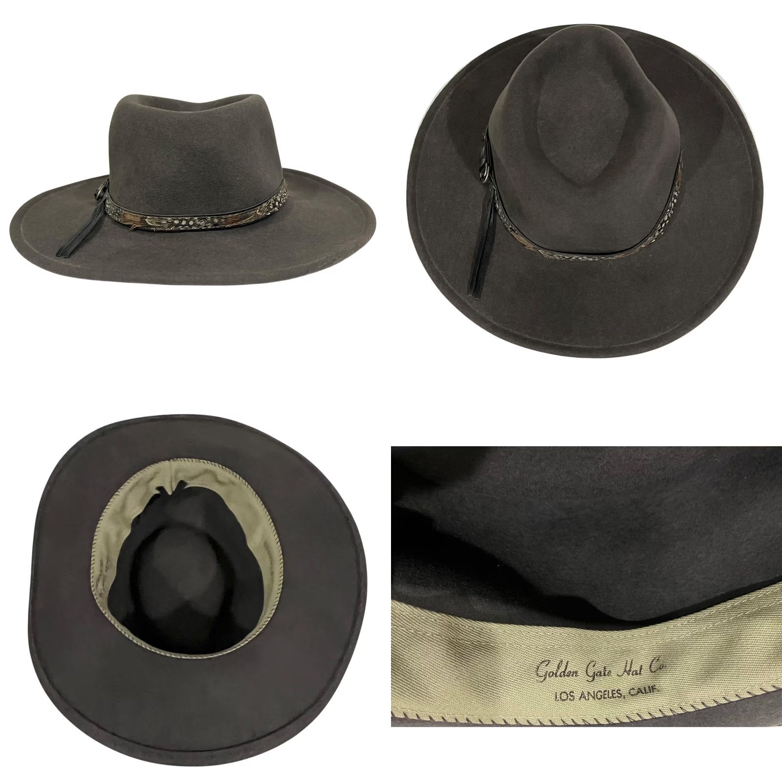 CO VINTAGE Golden Gate Hat Co Panther Gray Wool Fedora Pheasant Feather Band Men’s Small Fedora Hat Cowboys Western Mens Small Gray Wool Fedora Hat Size US 29 - 8 Thumbnail