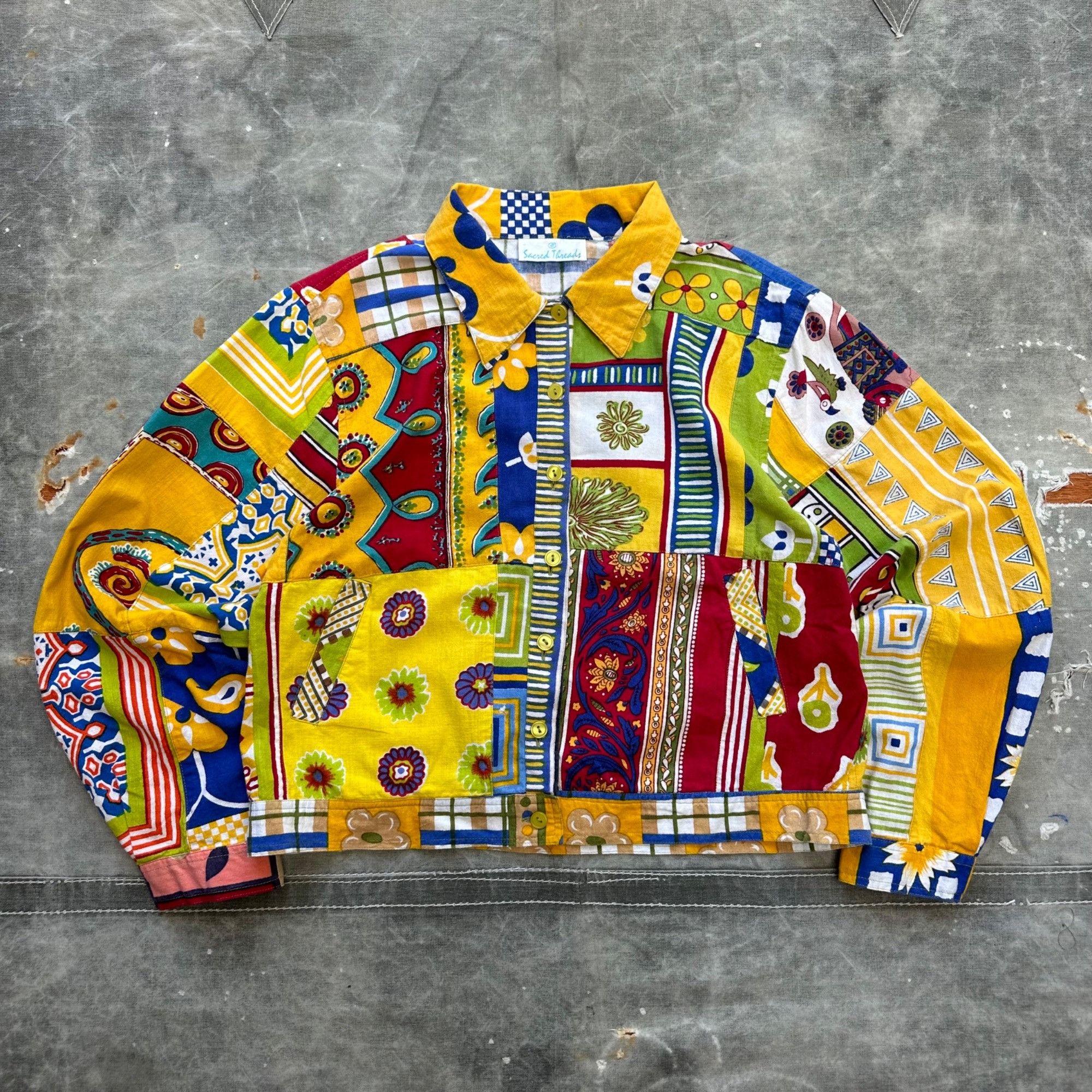 Vintage Vintage Sacred Threads Unique Patchwork Lightweight Button U Size US M / EU 48-50 / 2 - 1 Thumbnail