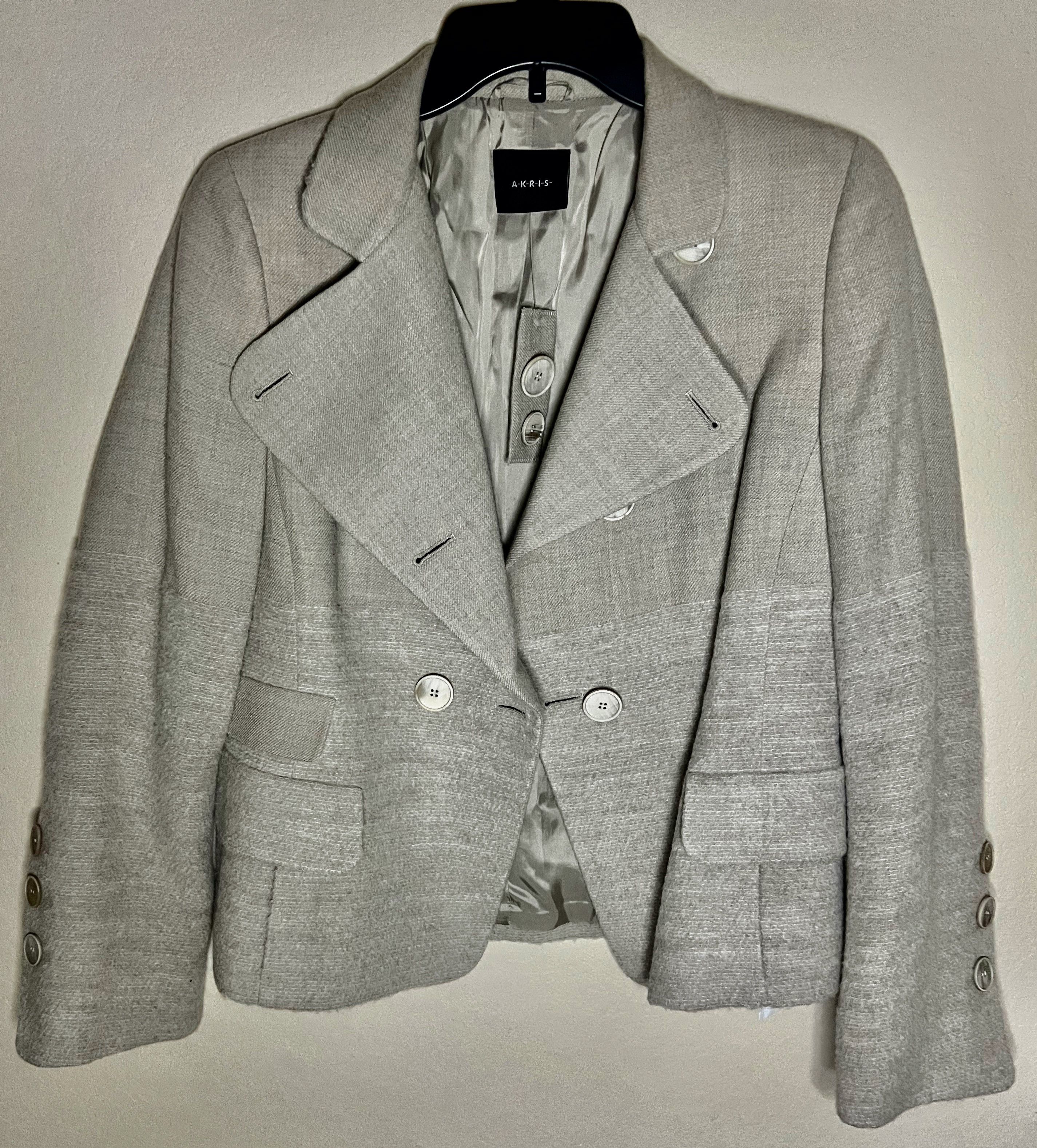 Akris Akris Wool Alpaca Cropped Blazer Gray Jacket Designer Size L / US 10 / IT 46 - 1 Thumbnail