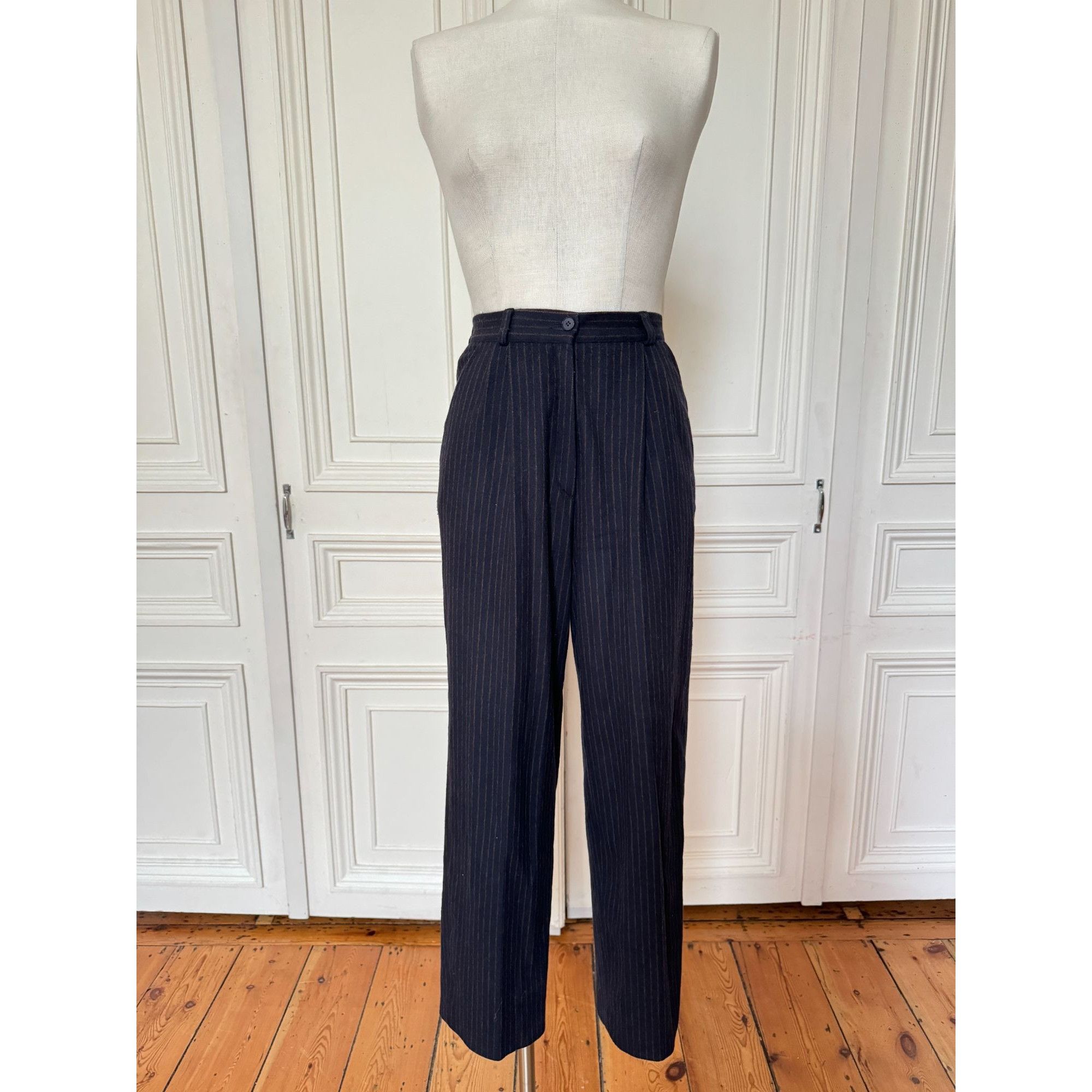 Yves Saint Laurent FW 1999 Wool Cashmere Navy Pinstripe Pants Suit Size XS / US 0-2 / IT 36-38 - 5 Thumbnail
