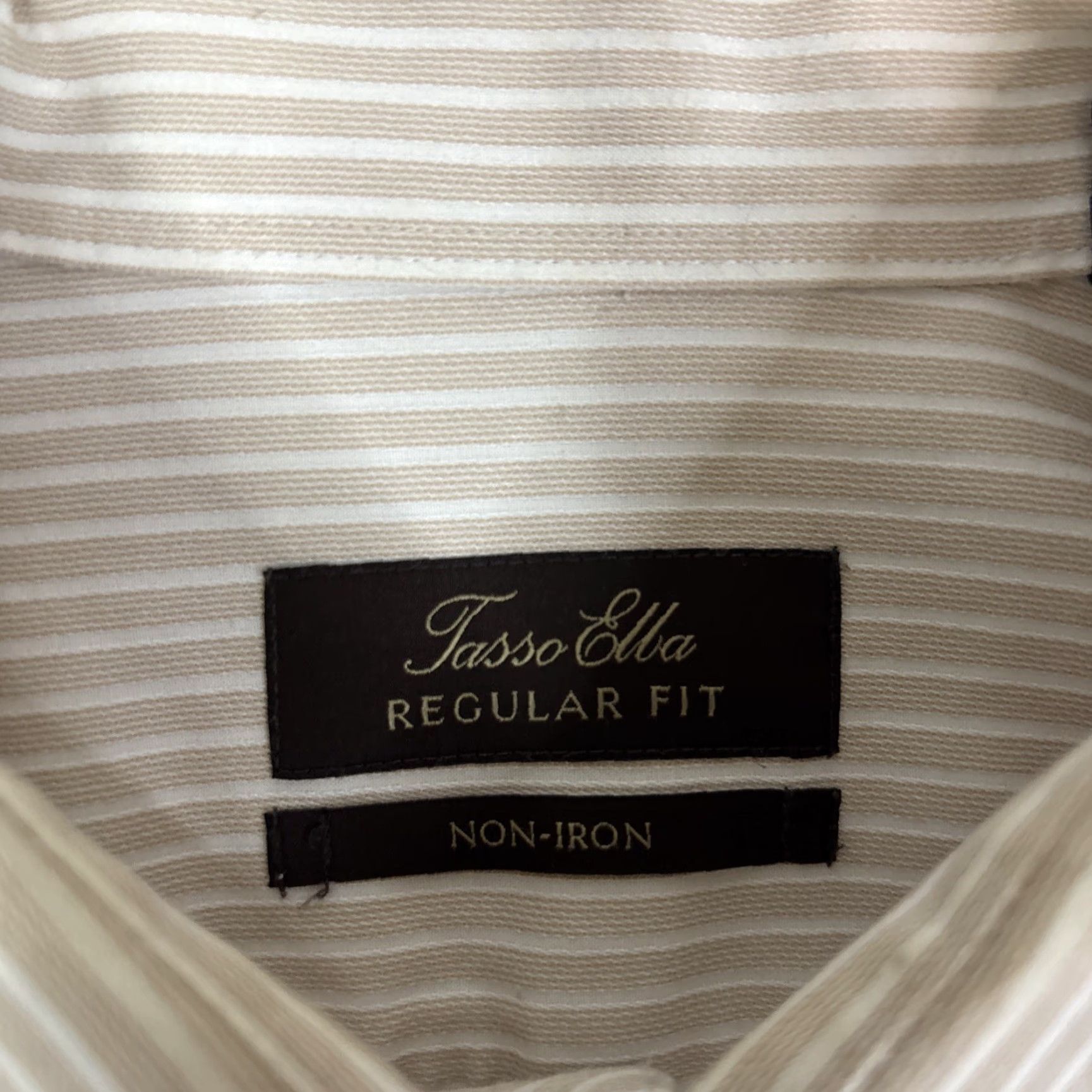 Tasso Elba Tasso Elba Dress Shirt Men L Regular Fit French Cuff Non-Iron Striped Beige Size 42R - 2 Thumbnail