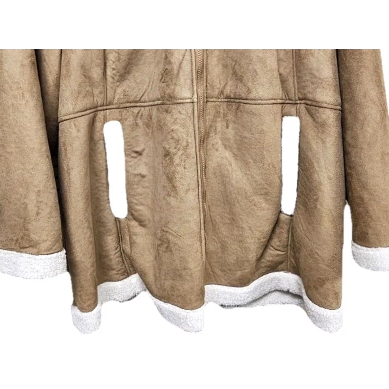 Vintage Koolaburra by UGG Women’s 3X Faux Suede Sherpa Lined Hooded Coat Jacket Zip Brown Tan Jacket Womens 3XL Outdoor Classic Hooded Zip Size XXL / US 16-18 / IT 52-54 - 3 Thumbnail