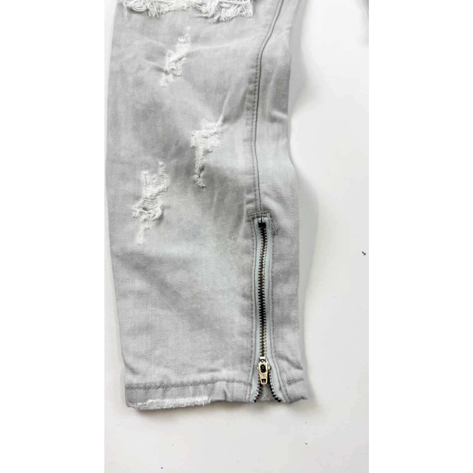 Vintage One Teaspoon Jeans Womens 28 Gray Distressed Trashed Free Birds Ankle Zip Skinny Size 28" / US 6 / IT 42 - 2 Thumbnail