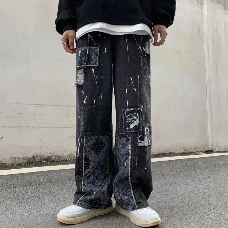 Japanese Brand × Jean Bandana Patchwork Straight Leg Baggy Jeans Size US 30 / EU 46 - 1 Thumbnail