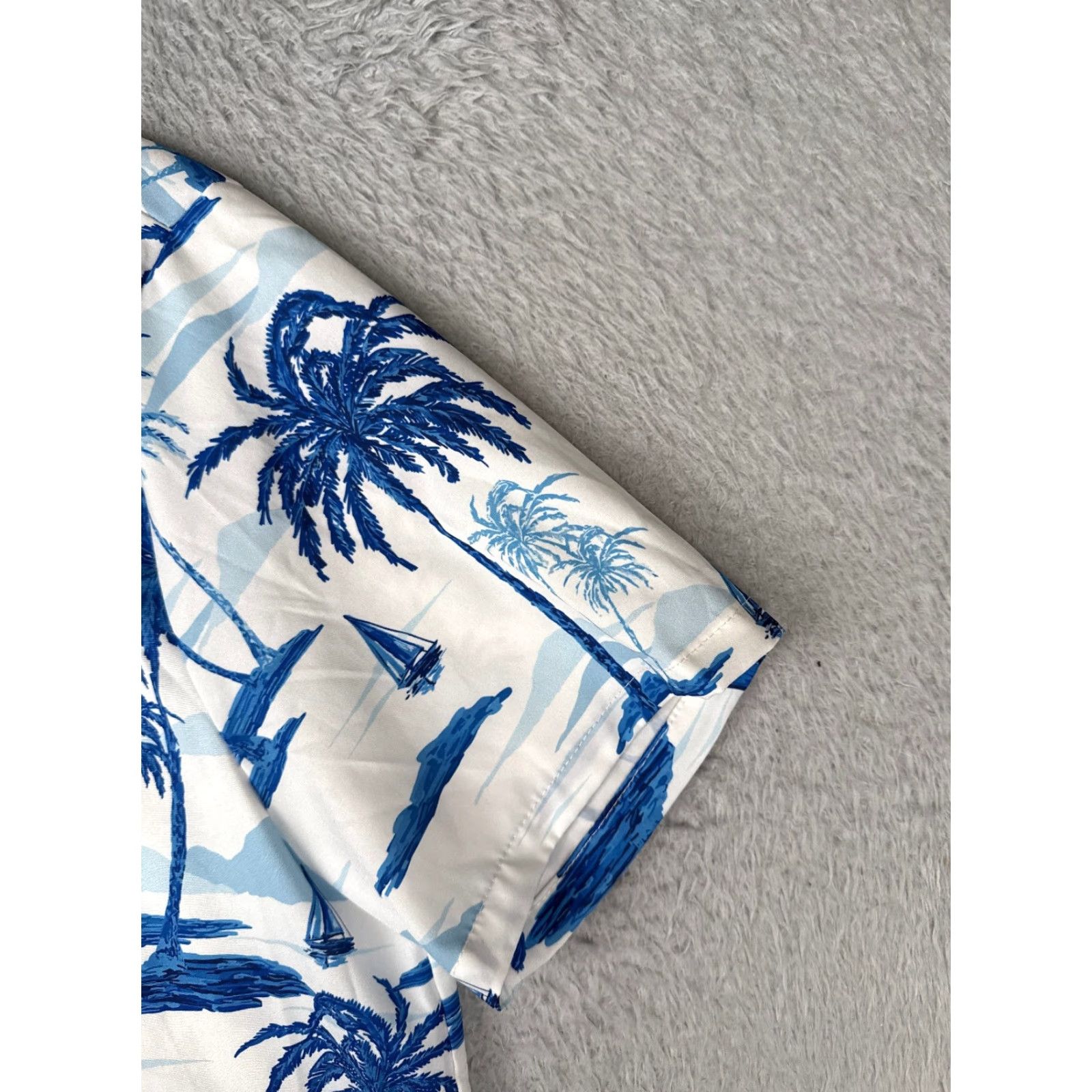 Vintage Hawaiian Shirt Men Large White Blue Floral Sailboat Palm Tree Polyester Blend Mens Size US L / EU 52-54 / 3 - 2 Thumbnail