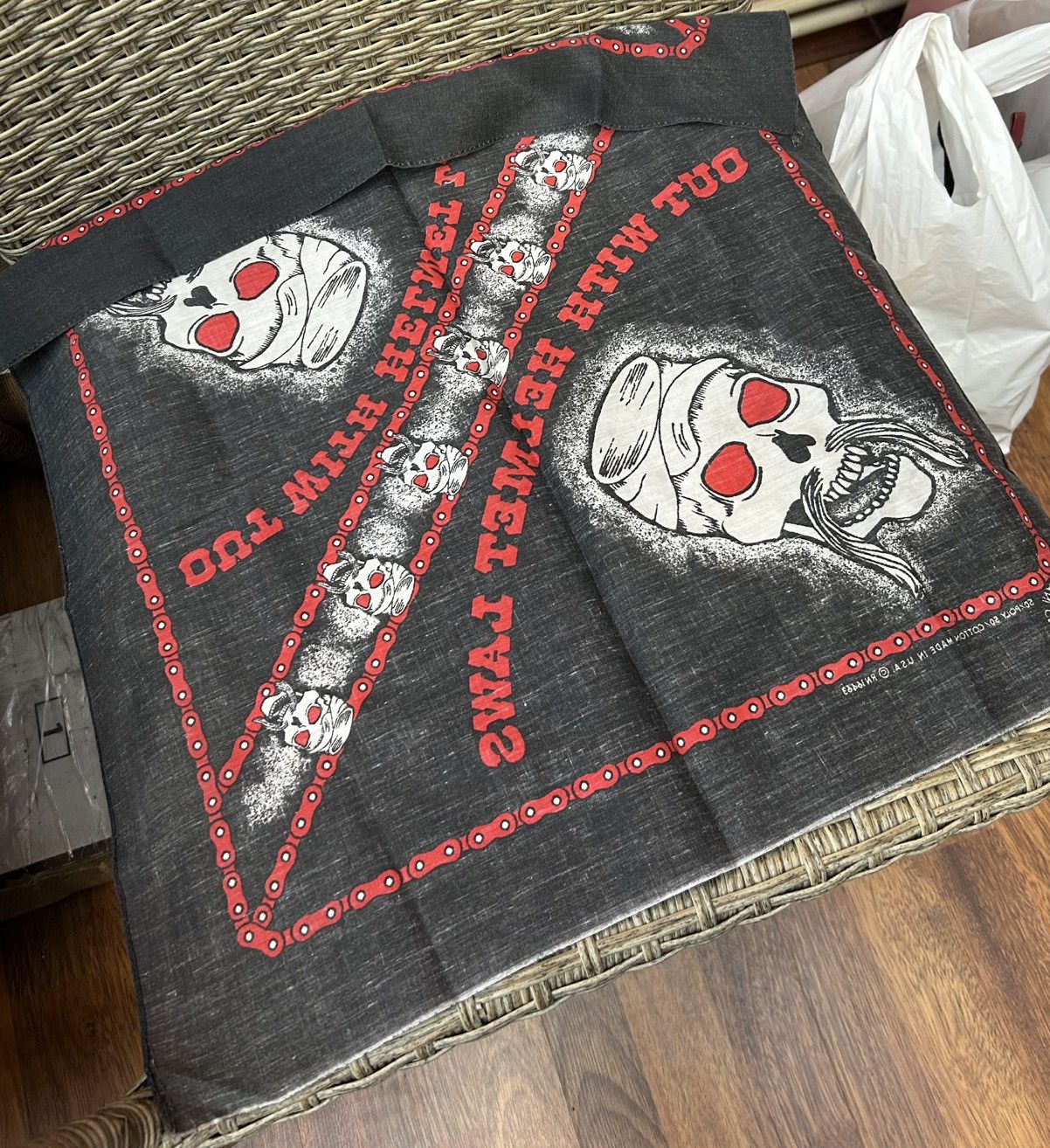 Vintage Vintage Out With Helmet Laws Biker Riders Bandana USA Made Size ONE SIZE - 2 Thumbnail