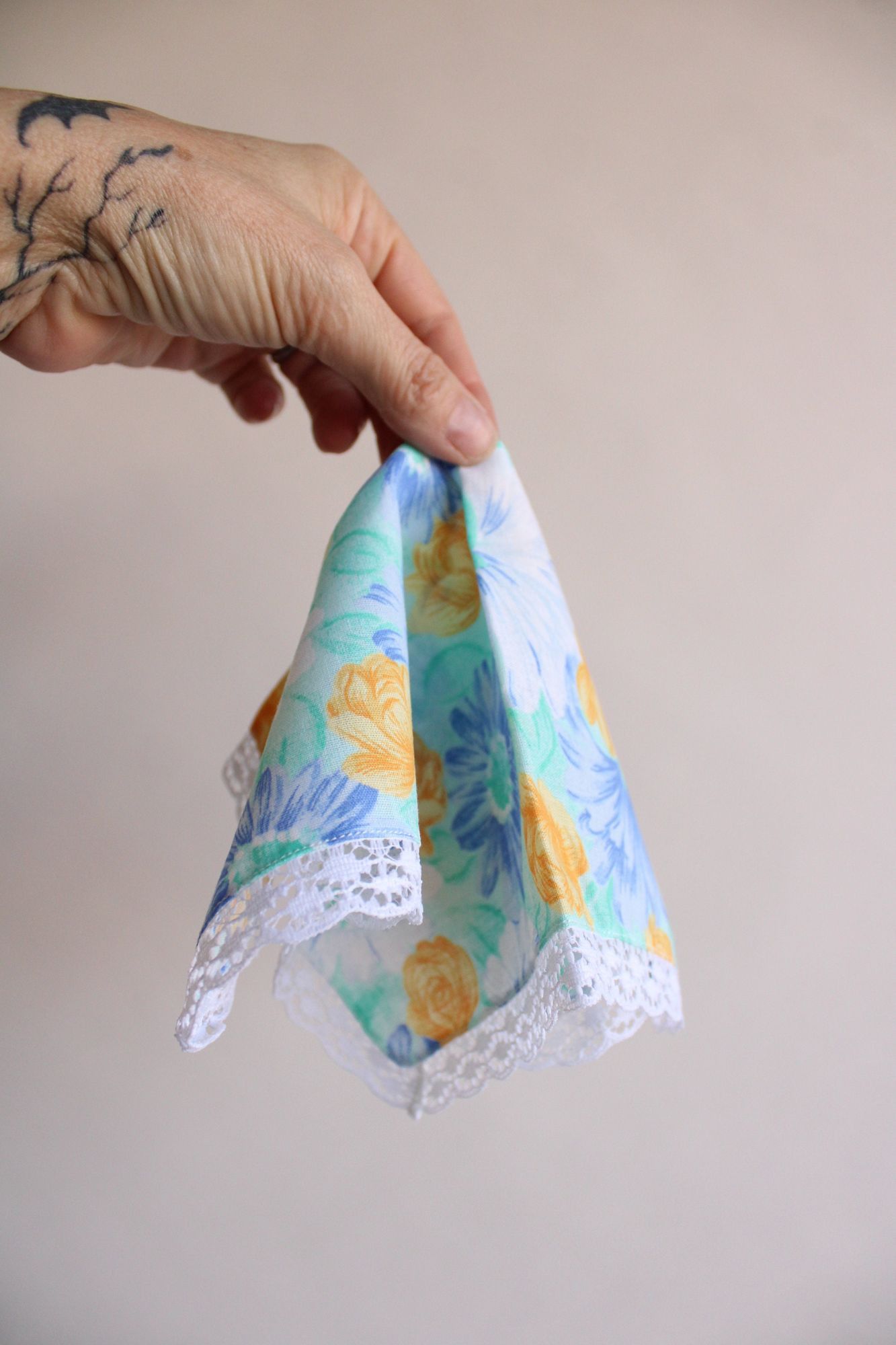 Vintage Vintage 1980s Handkerchief, Cotton Floral Print, Monogrammed Size ONE SIZE - 9 Thumbnail
