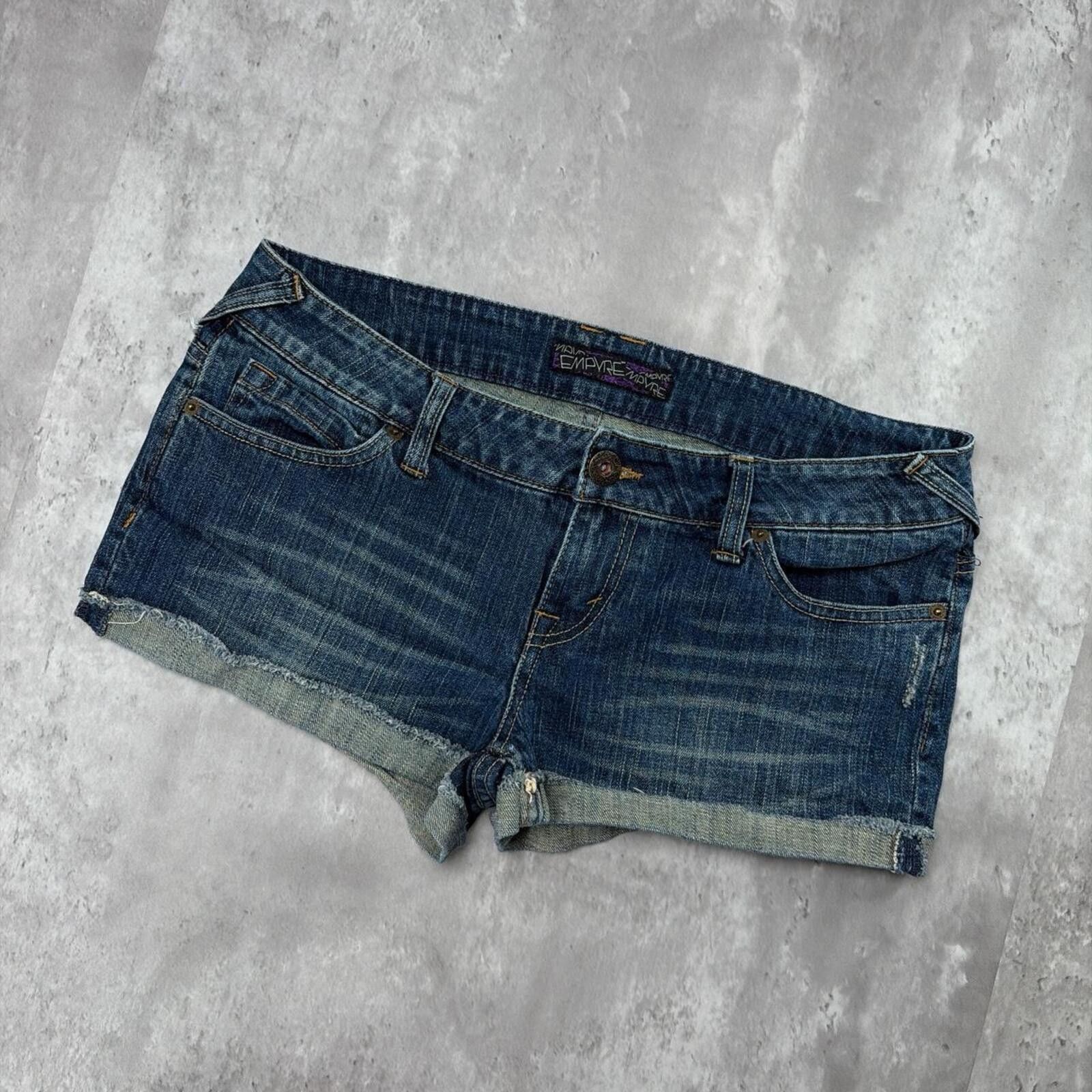 Empyre Y2K Dark Wash Empyre Grunge Gothic Mini Denim Shorts Size 34" / US 12 / IT 48 - 3 Thumbnail