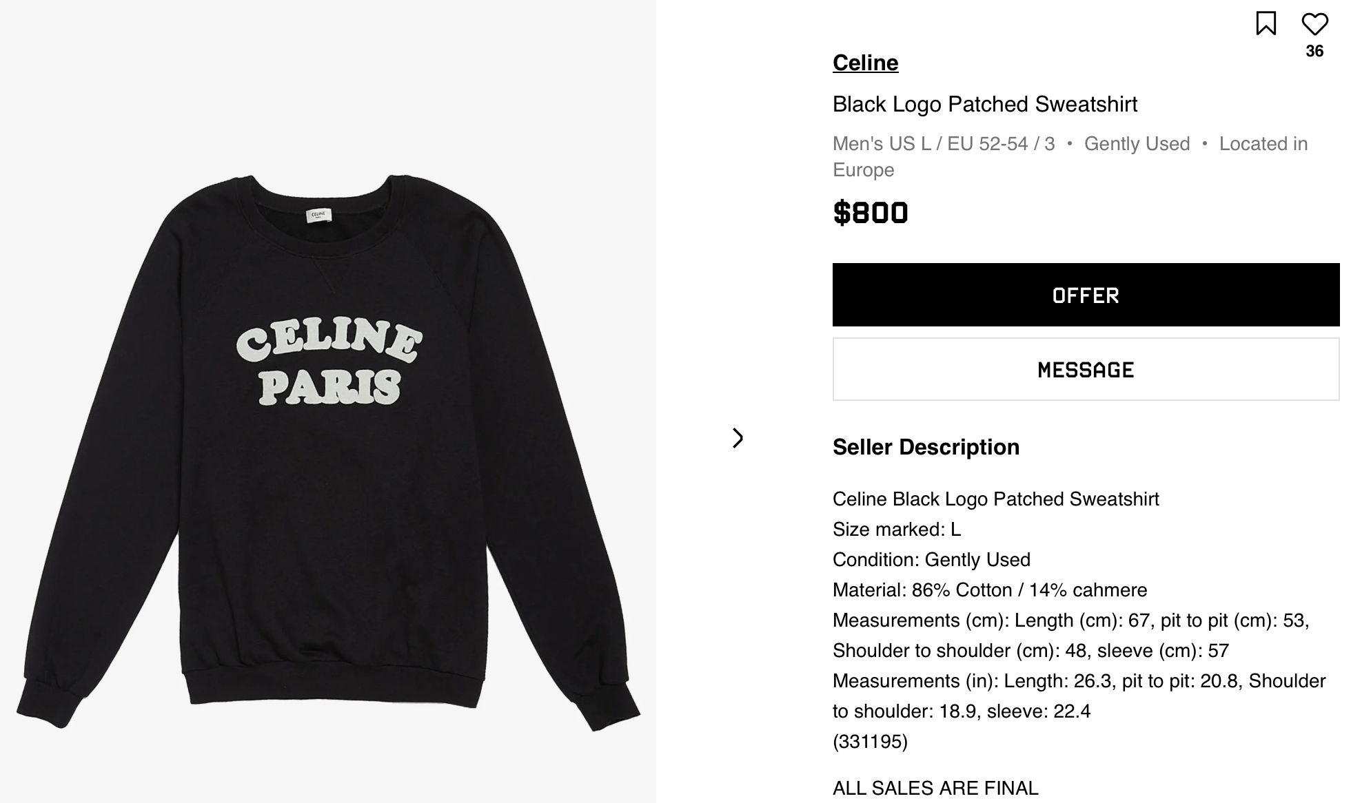Celine Celine Logo Patched Sweatshirt Size US L / EU 52-54 / 3 - 9 Thumbnail