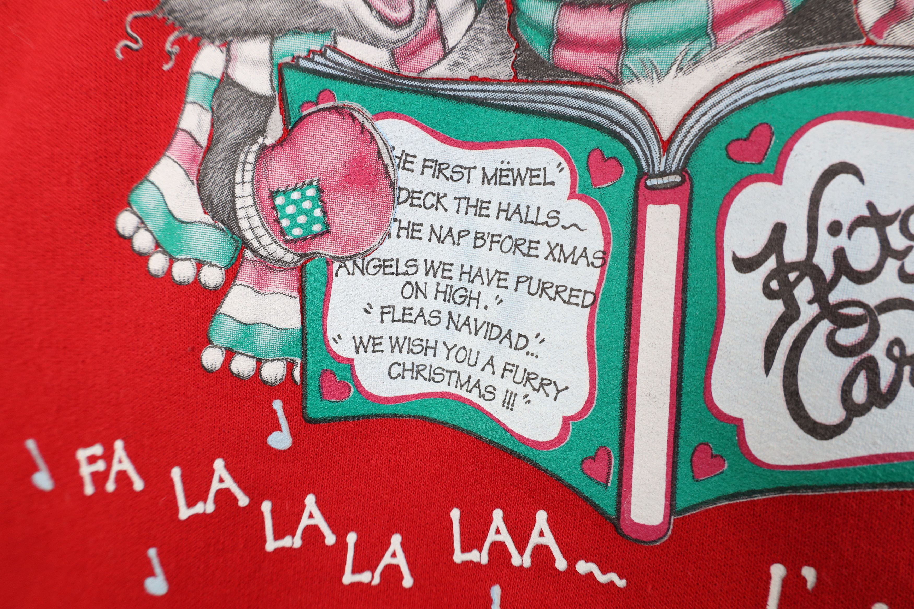 Vintage Vintage 90s Christmas Deck The Halls with Cat Sweatshirt Size M / US 6-8 / IT 42-44 - 5 Thumbnail