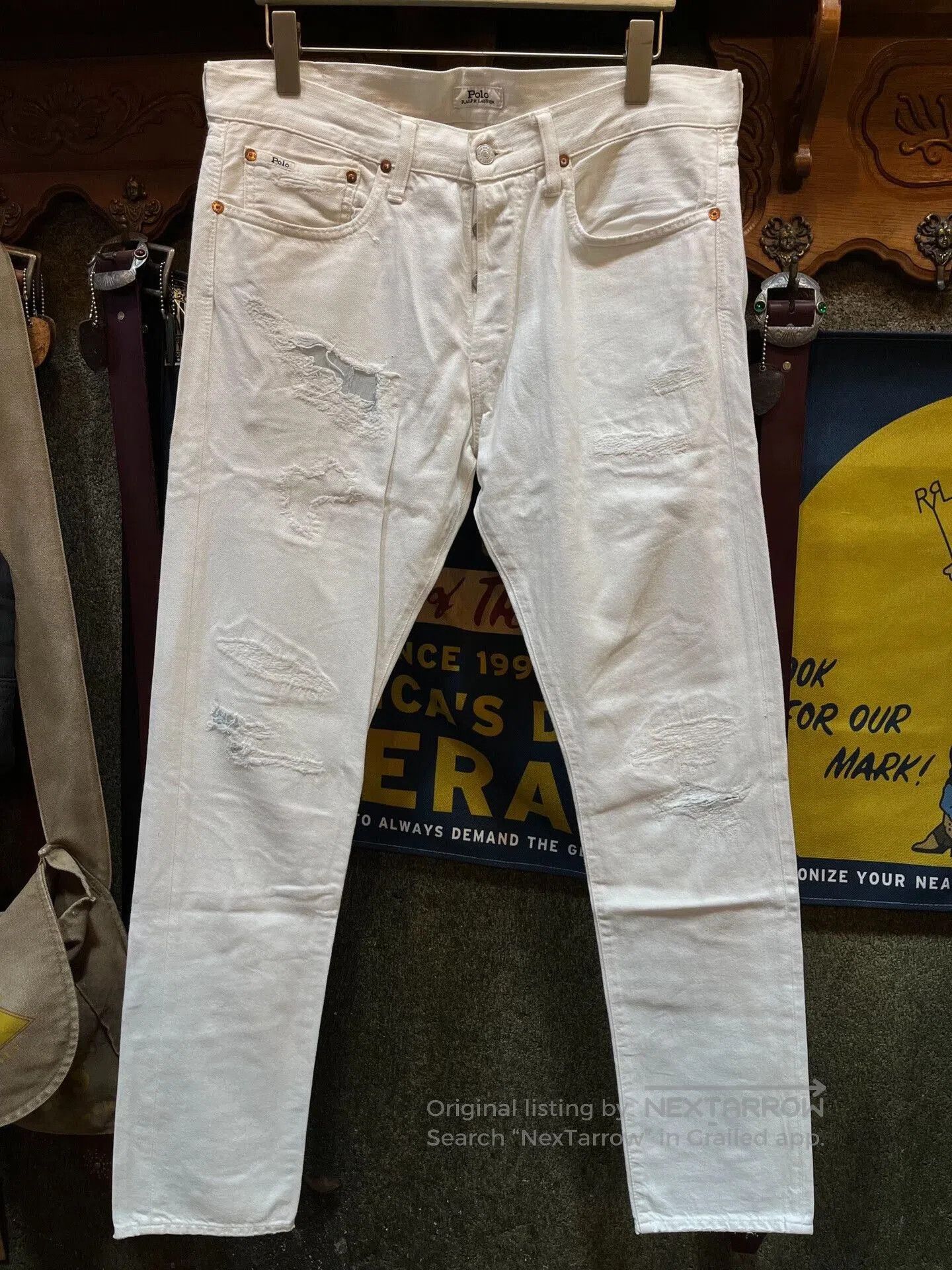 RRL Ralph Lauren white distressed patch denim pants. Size US 33 - 1 Thumbnail