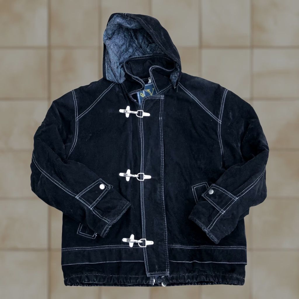 Vintage V PE.CA. Fireman Metal Clips Jacket Men's 2XL Black Quilted Lining Hoodie Italy Size US XXL / EU 58 / 5 - 1 Thumbnail