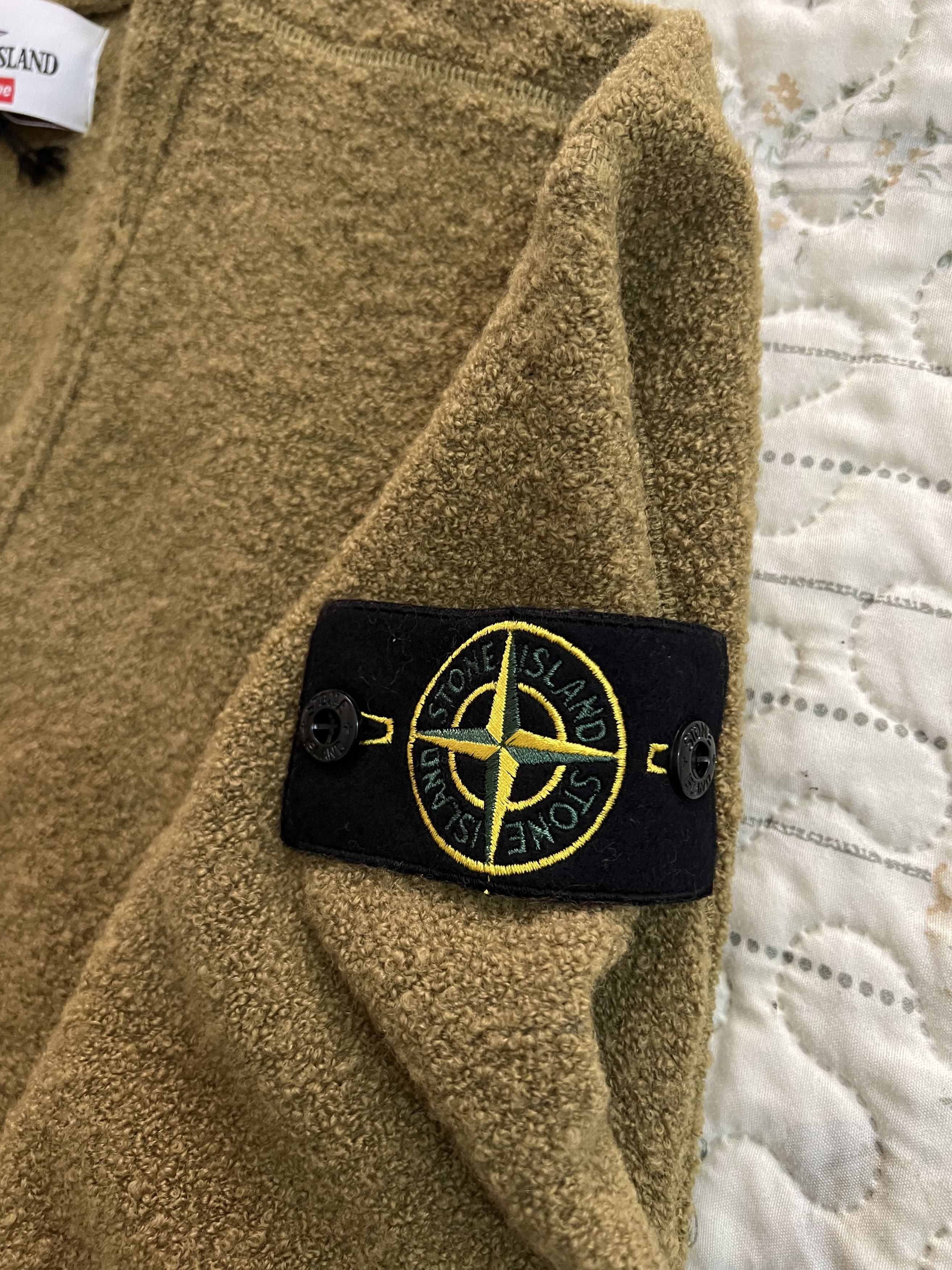 Supreme Supreme Stone Island Bouclé Cardigan olive M | Grailed