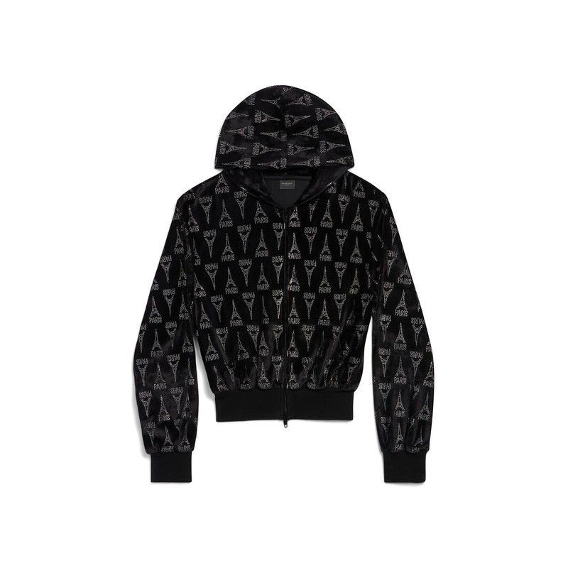 Balenciaga o1la1rc1a0725 Paris Shrunk Zip-Up Hoodie in Black Size US S / EU 44-46 / 1 - 1 Thumbnail