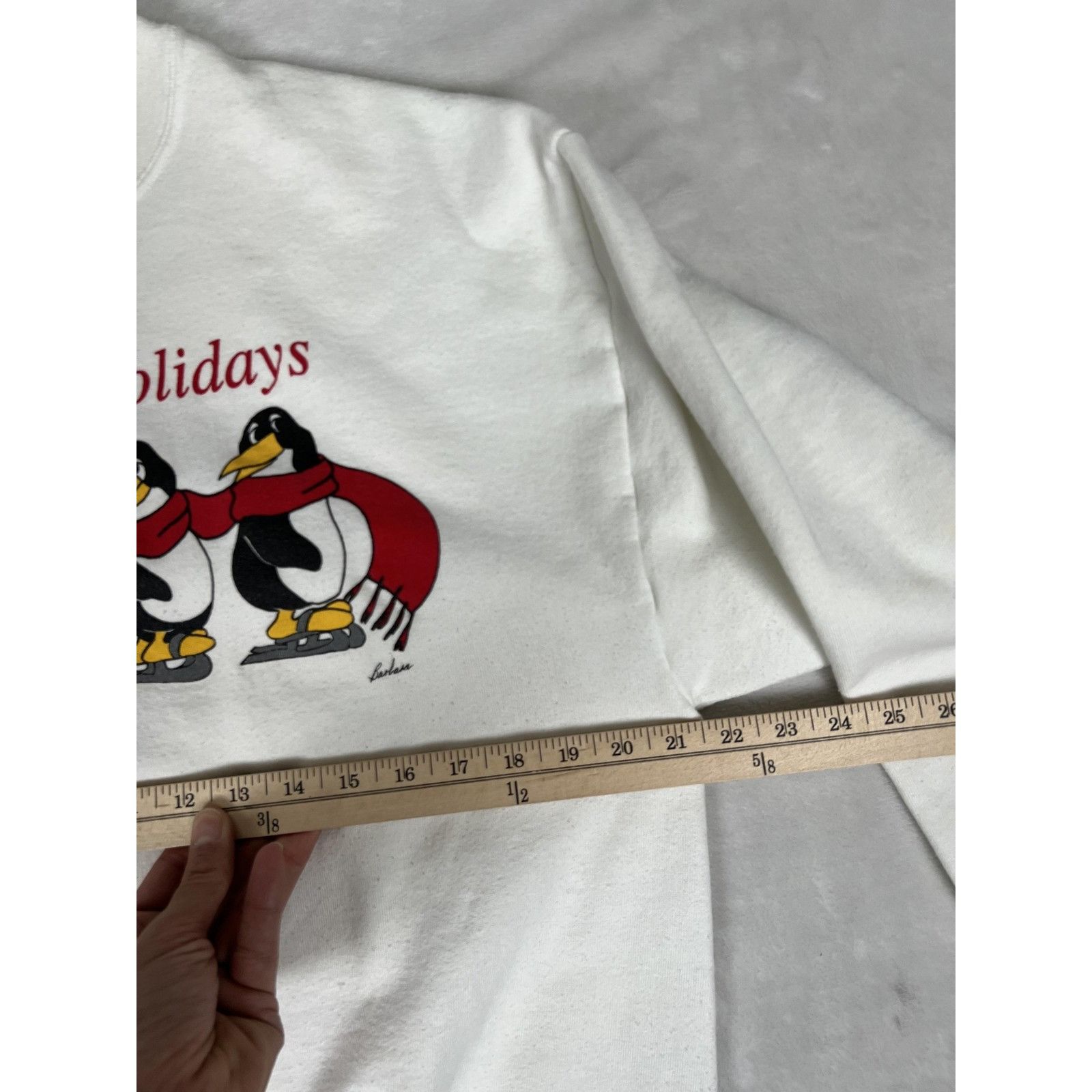 TEE JAYS Vintage Happy Holidays Penguin Sweatshirt Mens XL White Grap Size US XL / EU 56 / 4 - 7 Thumbnail