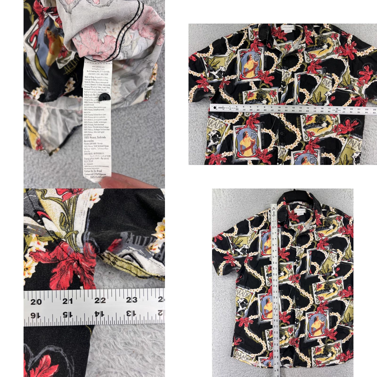 Cotton On VINTAGE Cotton On Garments Shirt Men L Black Red Floral Hawaiian Vacation Aloha Beach 90s 1990s Shirt Mens Size US L / EU 52-54 / 3 - 8 Thumbnail