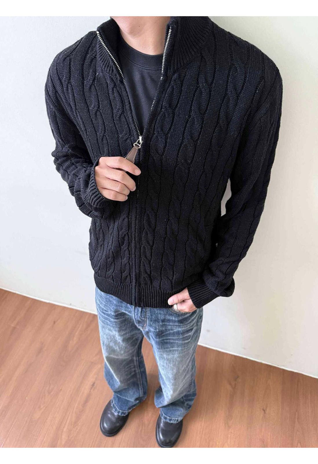 Vintage Cable Knit Full Zip Sweater, Classic Fit Knitwear Size US M / EU 48-50 / 2 - 5 Thumbnail