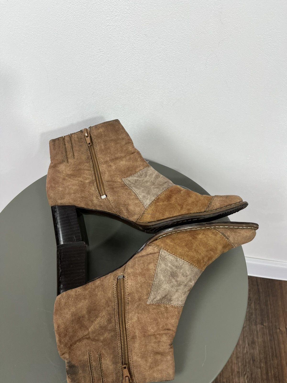 Other Patchwork Suede Ankle Boots EU 40 Block Heel Zip Square Toe Size US 9 / IT 39 - 8 Thumbnail