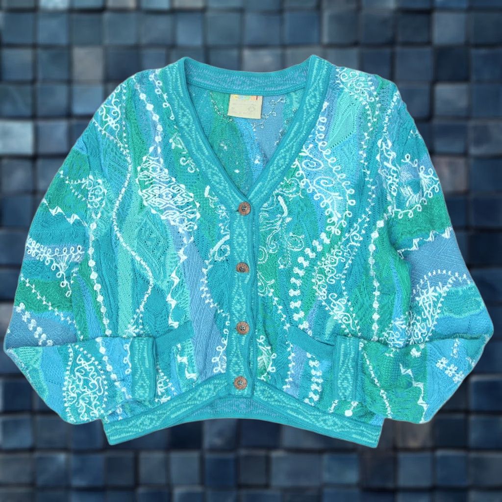 Coogi VTG COOGI Cardigan Sweater 3D Knit Wool Multicolor Wool