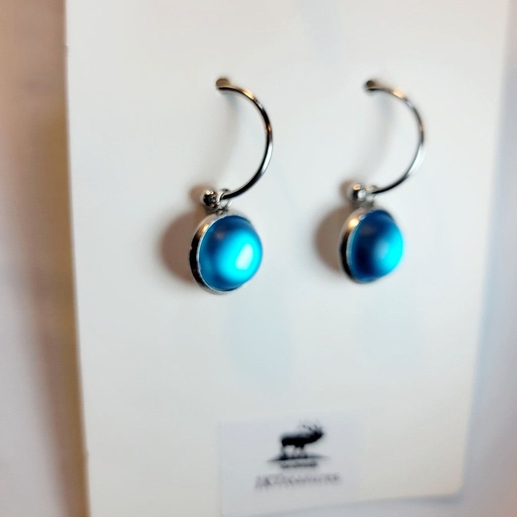 Handmade Sea Blue Crystal Sea Glass Dangle Drop Hoop Earrings Size ONE SIZE - 2 Thumbnail