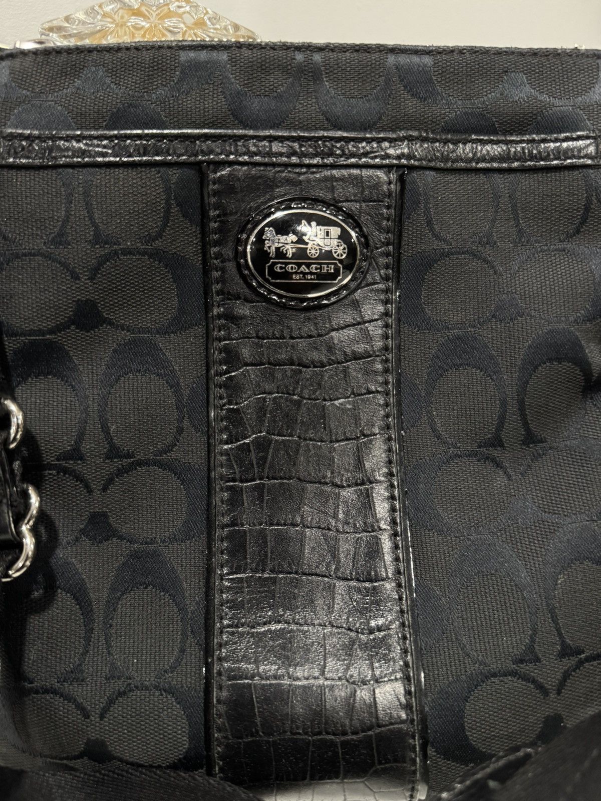 Coach Coach Black Signature Monogram Crossbody Bag w/ Croc Trim Size ONE SIZE - 6 Thumbnail