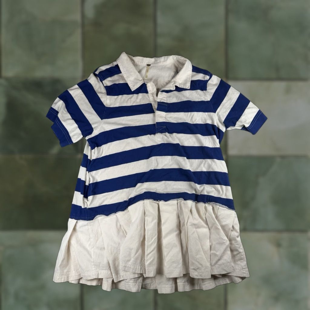 Free People Free People Shirt Dress Womens M White Striped Pleated Hem Blue and White Striped Polo Shirt Dress Pleated Skirt Hem M Women Size M / US 6-8 / IT 42-44 - 1 Thumbnail