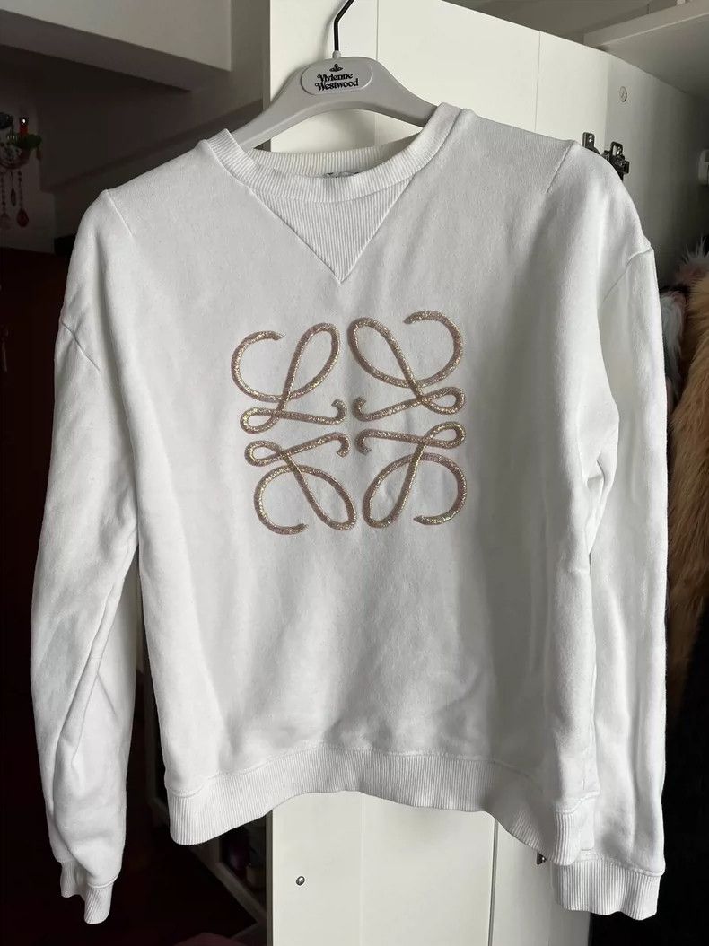 LOEWE White seven-color embroidered gold thread hoodie