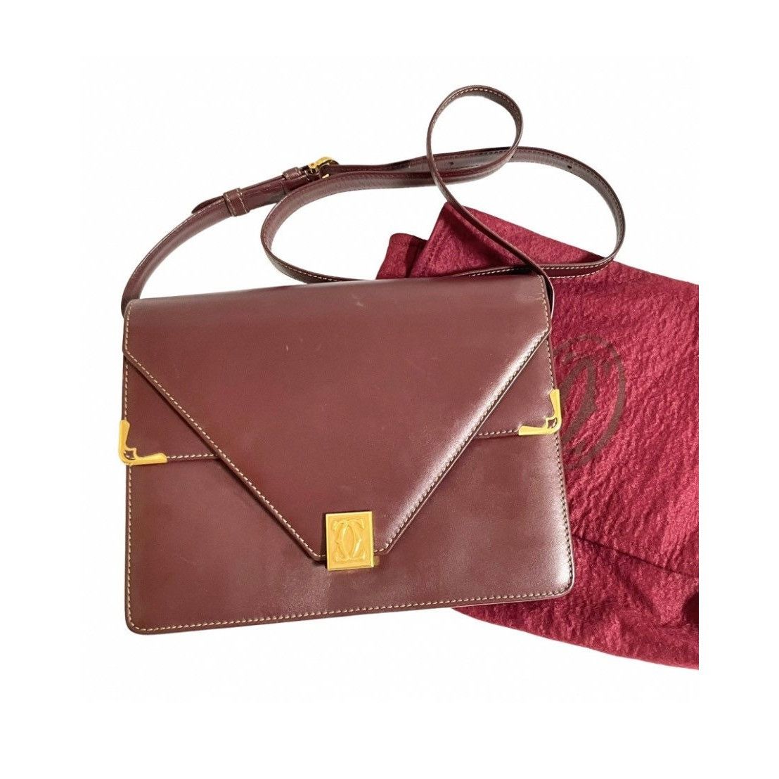 Vintage Cartier Double Flap Envelope Shoulder Bag in Red, Women's