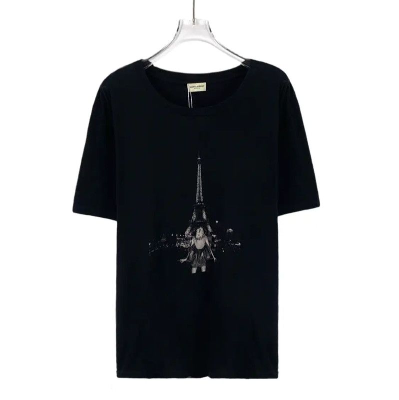 Yves Saint Laurent YSL Black Cotton Graphic Tee for Women 0089 Size M / US 6-8 / IT 42-44 - 1 Thumbnail