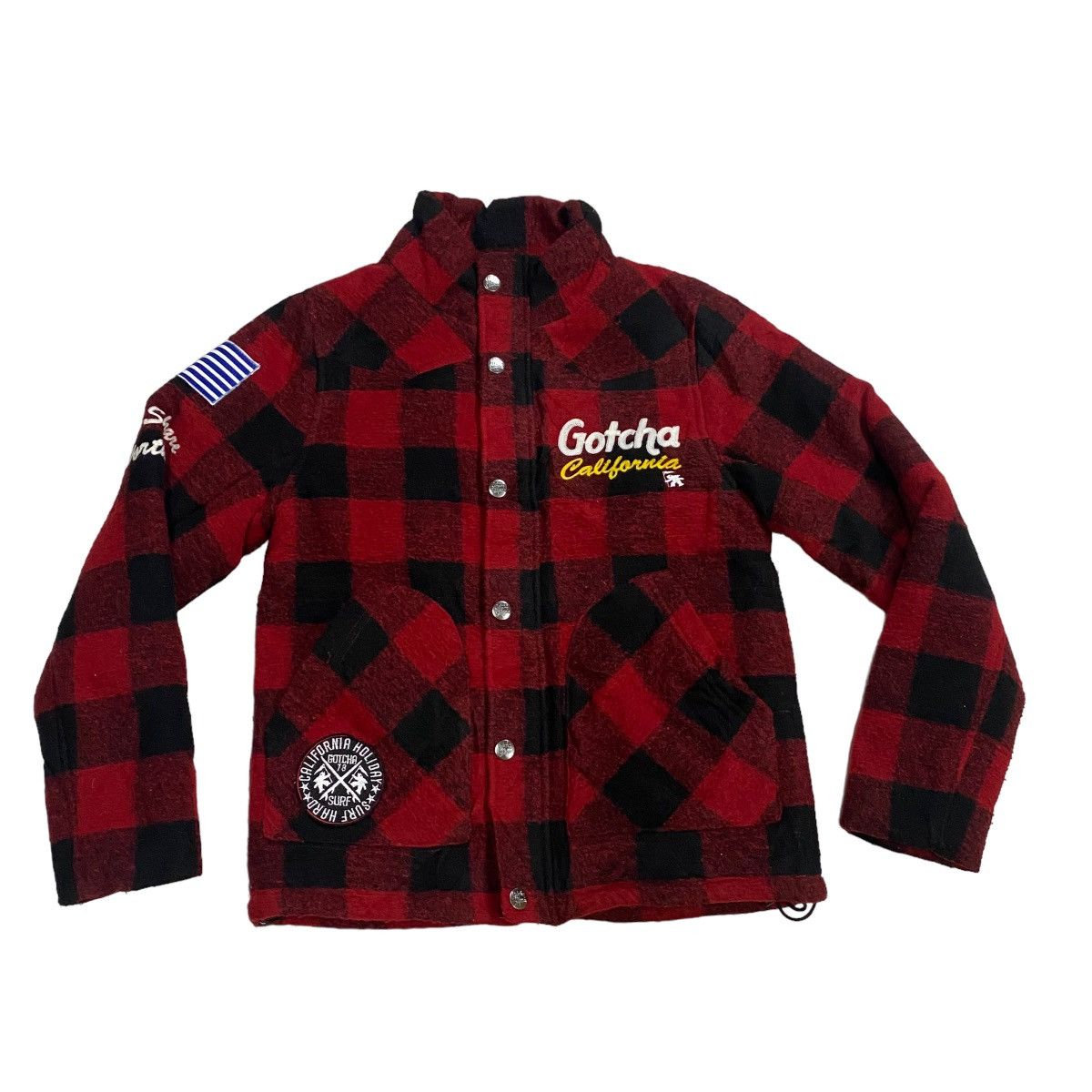 image of Gotcha Tartan Jacket Embroidery Logo in Red Plaid, Men's (Size Medium)