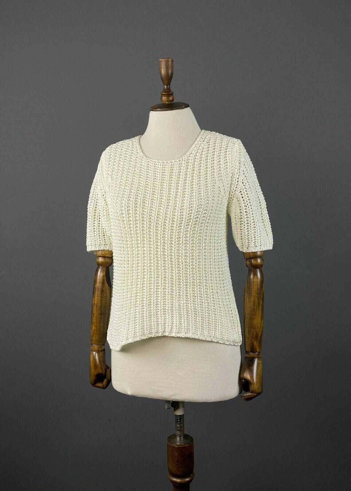 Designer Elisa Cavaletti White Short Sleeve Chunky Knit Sweater L Size M / US 6-8 / IT 42-44 - 1 Thumbnail
